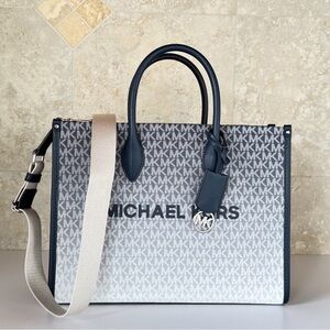 Michael Kors Mirella MD Shoulder Tote Bag MK Ombre Dark Navy Multi